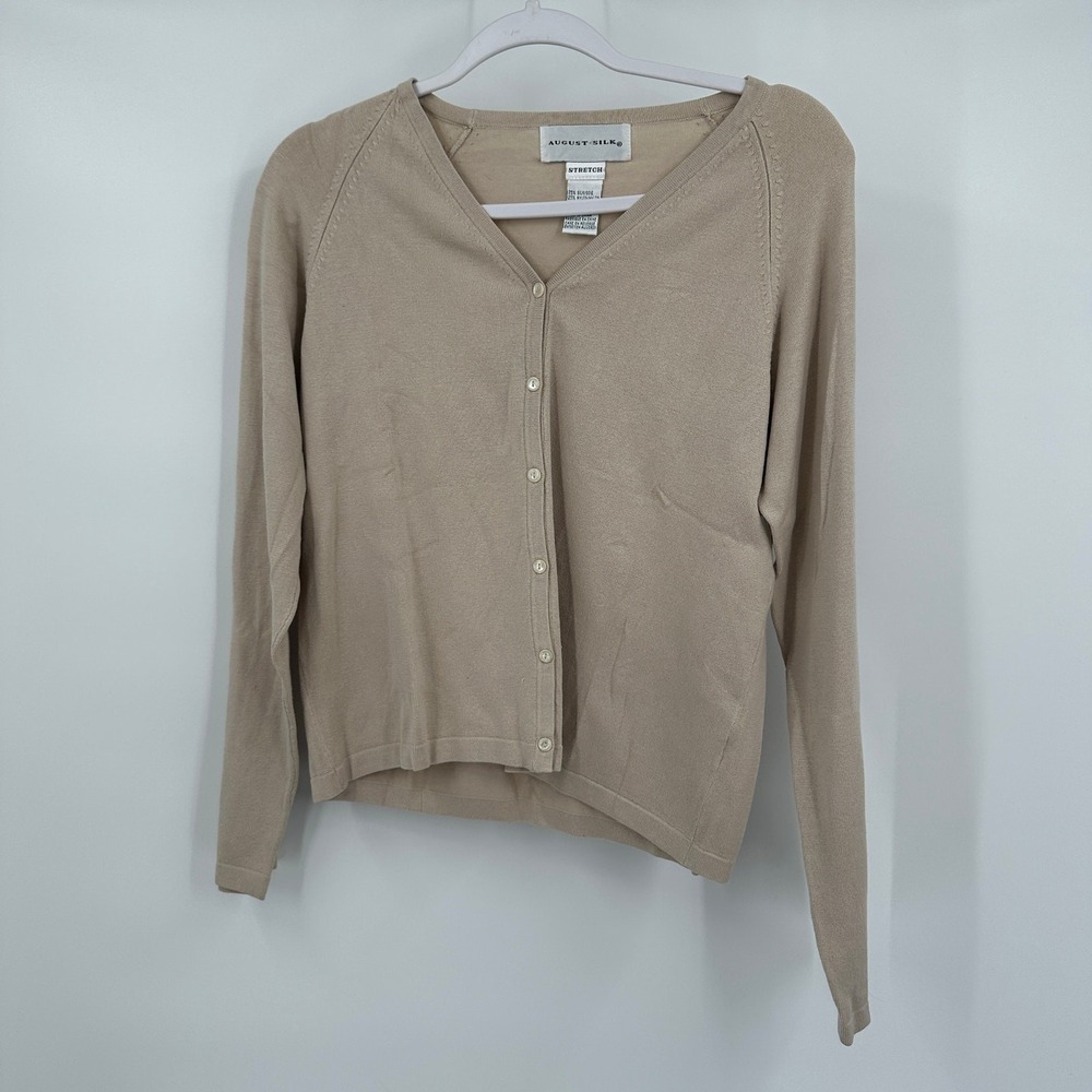 Womens Old Money Silk Blend Cardigan Sweater Size M Minimalist Preppy Neutral